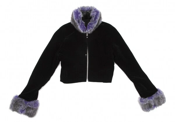 Jean-Paul GAULTIER FEMME Acrylic Fur Switching Velor Zip Up Jacket Size 40(K-...