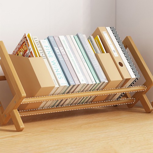 Desktop Bookshelf Home Office Bamboo Decor Shelf Bookcase Storage Shelf Stand - Picture 8 of 17