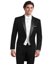 Men's Classic Fit Black Tailcoat Tuxedo Package with Pique Vest and Bow Tie