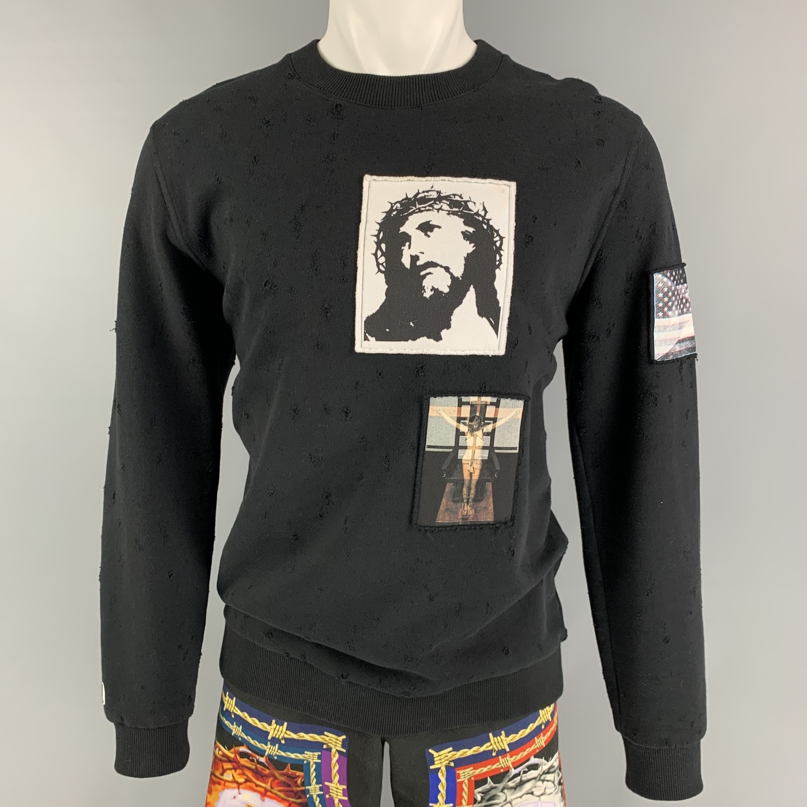 GIVENCHY Size SM Black Jesus Patchwork Cotton Ove… - image 3