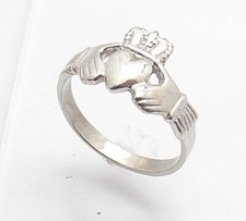 Size 6 All Shiny Claddagh Celtic Ring Solid Real 14K White Gold 2.9grams