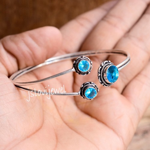 London Blue Topaz Multi Gemstone 925 Sterling Silver Bangle Cuff For Best Person - Picture 3 of 5