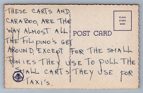 Postcard Vtg International Asia Philippines Carabao And Cart Culture - Bild 2 von 2