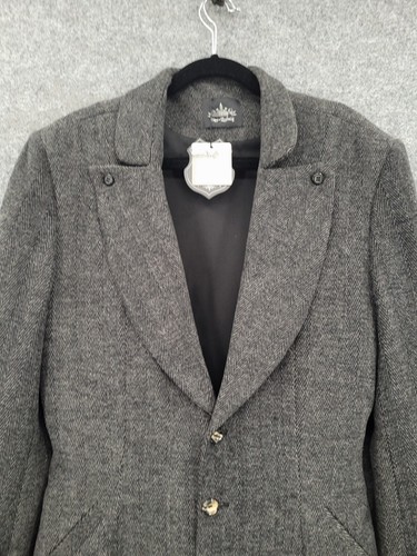 Neo Ludwig Wool Blend Coat Mens Large Gothic Steampunk Lined Gray Herringbone - Picture 3 of 21