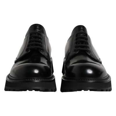 DOLCE & GABBANA 黒レザー レースアップシューズ DOLCE & GABBANA Shoes Black Leather Lace Up Derby Men Dress