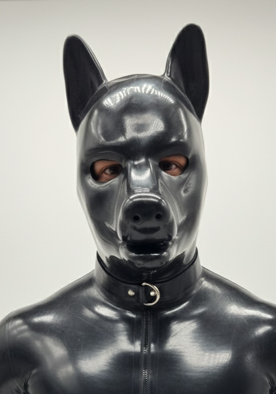 BLACK LATEX PUPPY HOOD 2mm THICK RUBBER DOG FETISH MASK ATTACHED COLLAR PET PLAY