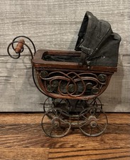 Vintage Wicker Baby Doll Carriage Buggy Antique Stroller Home Decor Planter