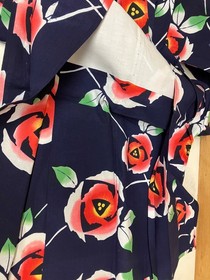 Vintage Japanese Yukata Navy Camellia Floral Summer Kimono