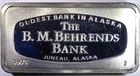 1971, Franklin Mint, The BM Behrends Bank, AK,  1000 Grains Solid Siver Bar