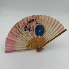 Vintage Japanese Asian Hand Held Paper Fan Delicate Floral Japan Blossom Flowers