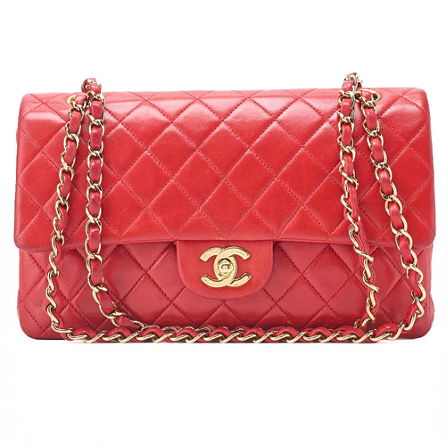 Chanel Chain Shoulder Bag Matelasse Lambskin Red Double Flap 25 Turn Lock r0_061