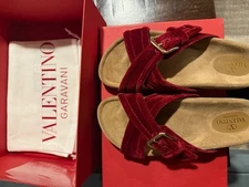 Valentino Garavani 30mm Fussfriend Red Velvet Sandals - Size 9.5