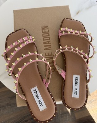 Steve Madden Selina Gold Studded Slides Pink Sz 8
