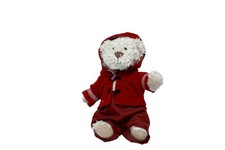 Peluche ours Martin Damart 35 cm Manteau salopette bordeaux