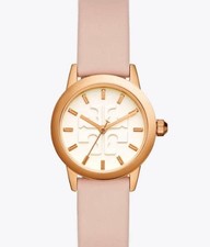 Tory Burch Gigi Quartz Watch Rose Gold Tone Pink Blush Leather 1.1 inch Working