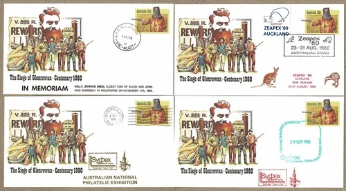 Australia 1980 Ned Kelly Sydpex ANPEX ZEAPEX Cover x4 inc Sydpex cancel
