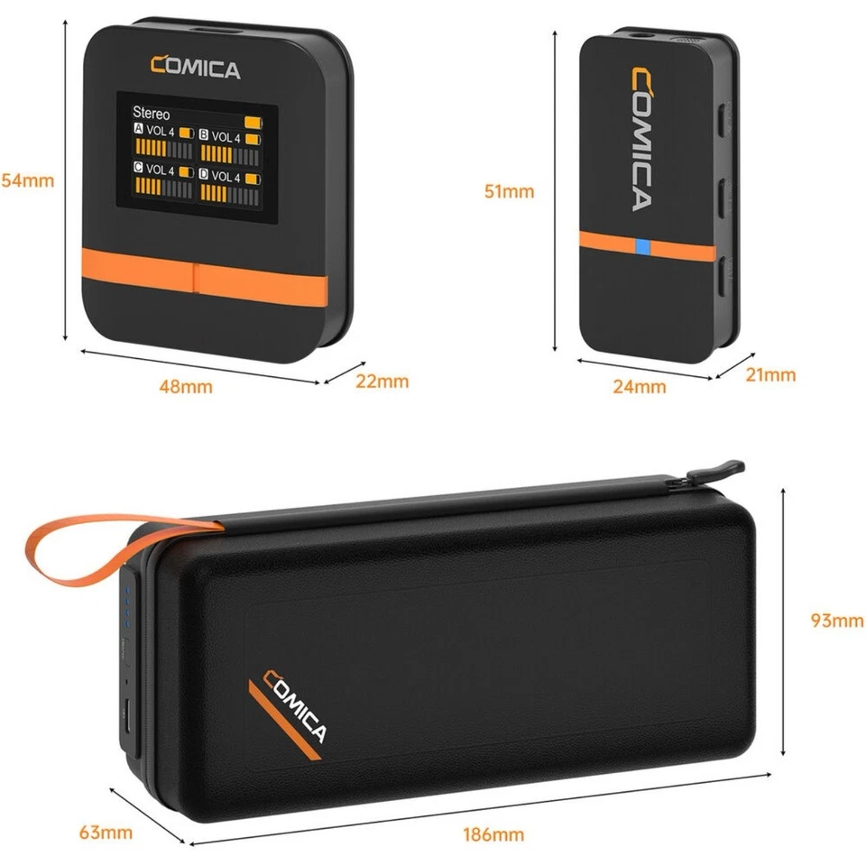 Sistema de micrófono lavalier inalámbrico de cuatro canales Comica Vimo Q con estuche de carga Foto 3 de 4