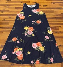 Old Navy Navy Blue Multicolor Floral A-Line Midi Dress Round Neck Sleeveless S