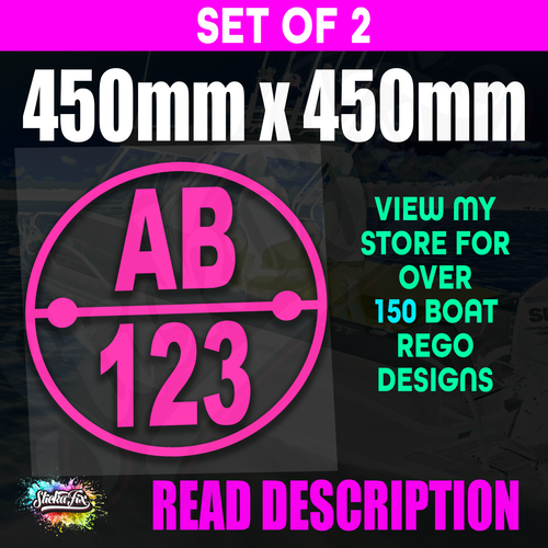 2x Round Custom Boat Rego Sticker Decals Set Vinyl Registration 450mm ...