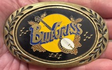 Bluegrass with Banjo Belt Buckle by Aminco Solid Brass. Made In 1980
