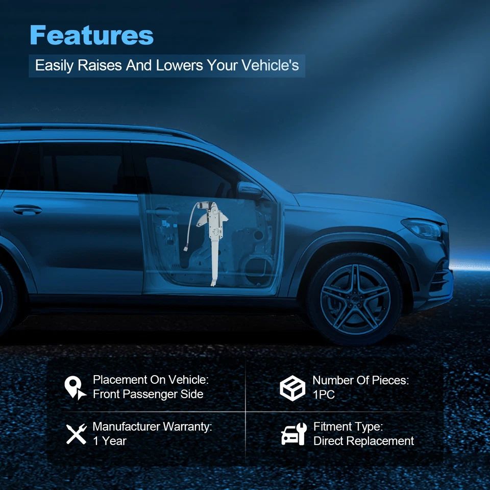 Regulador de ventana lateral derecho delantero derecho con motor para Ford F150 F250 F350 1980-1996 Foto 3 de 4