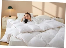 Down Fiber Comforter Size – All Season Fluffy Duvet Insert, Queen White