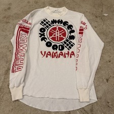 Vintage Yamaha Long Sleeve Thermal Shirt Team Wheel White Red Mens M RARE