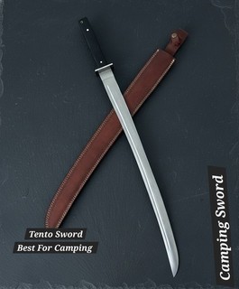 CUSTOM HANDMADE HIGH CARBON STEEL 1095 CAMPING SWORD WITH LEATHER SHEATH