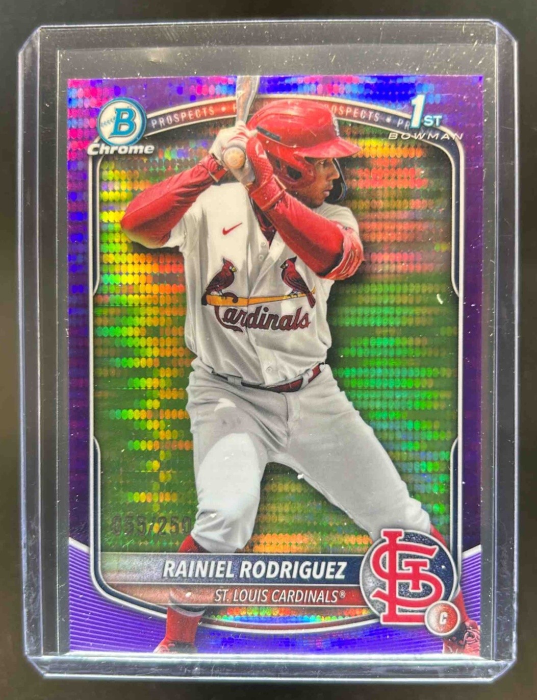 2025 Bowman Chrome Rainiel Rodriguez Purple Pulsar Refractor 1st Prospect #/250