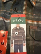 Orvis Men's Big Bear Heavy Weight Flannel Shirt M Green Side Pockets