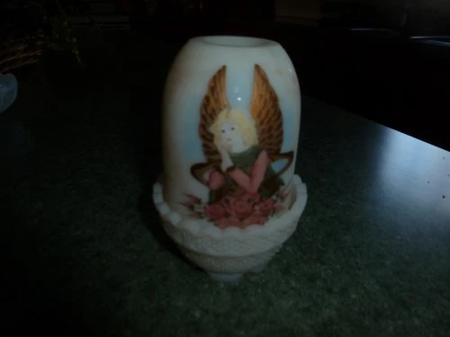 Fenton Glass Fairy Lamp,  Signed, with Painted Angel