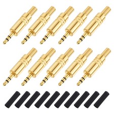 10Set 1/8" TRS Stereo Male Plug 3.5mm 3 Pole Alloy Smooth Housing Gold