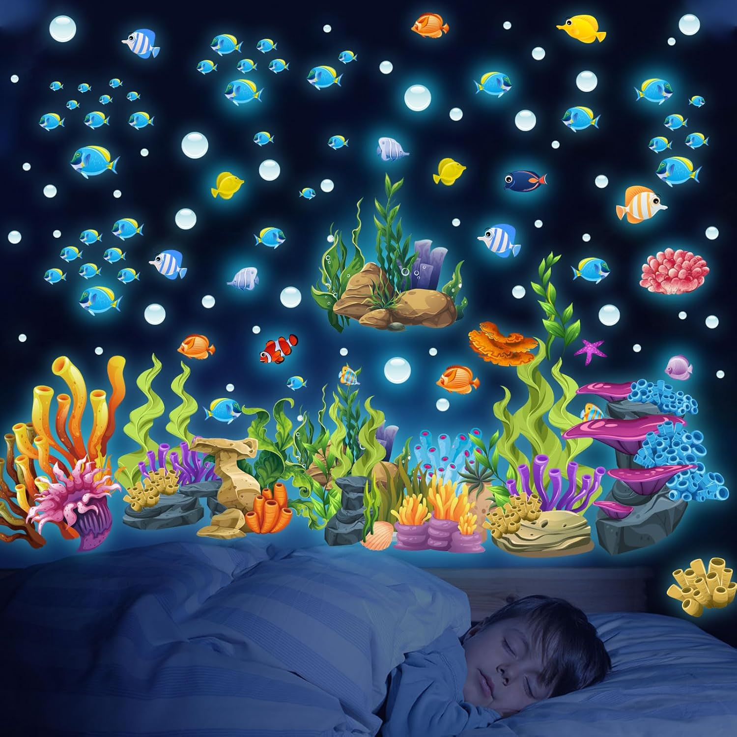 Glow in The Dark Under The Sea Wall Decals, Coral Reef and Seaweed Undersea Ocea