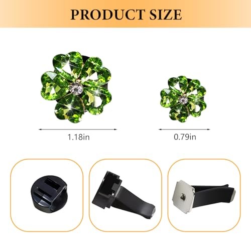 5PCS Bling Heart Flower Car Air Vent Clip, Crystal 2 Size Vehicle Air Green - Picture 3 of 7