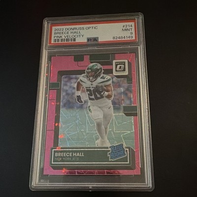 Panini 2022 Donruss Optic Breece Hall Jets Rated Rookie Pink Velocity /79 PSA 9