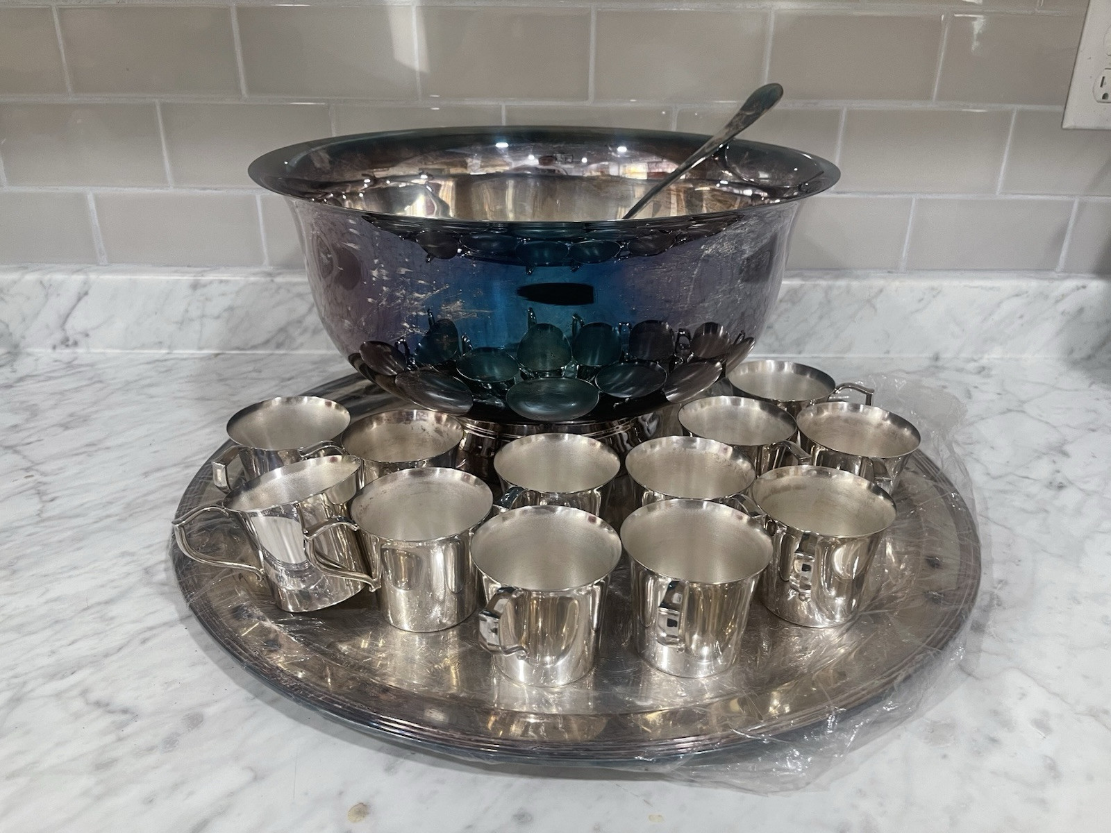 Vintage Wallace Silverplate Punch Bowl Set with Ladle  