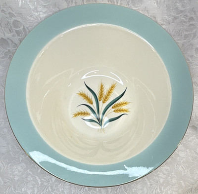 International D.S. Co. 9in Serving Bowl Viking Wheat Pattern Aqua/Blue w GoldRim