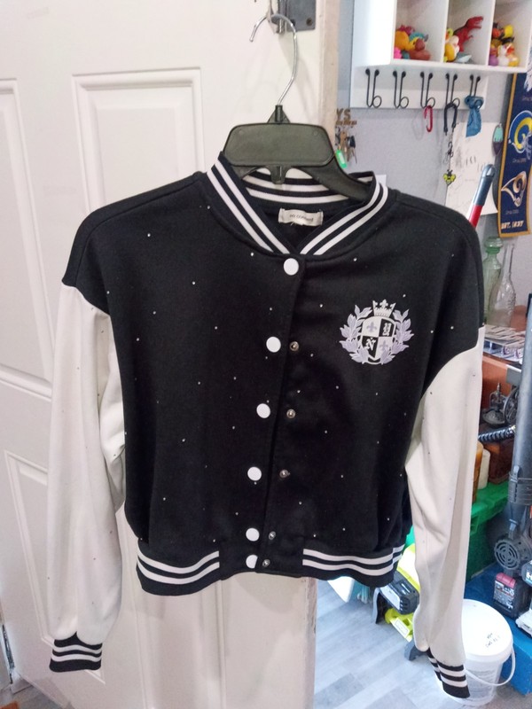 No Comment Women's Varsity Jacket Black/White Snap Button Brooklyn NYC 1984 S