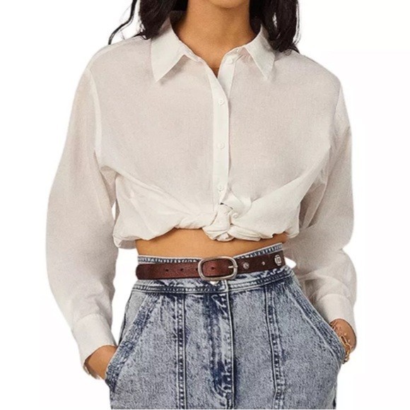 ba&sh Toan Tie Front Long Sleeve White Blouse Size S EUC