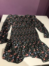 PRETTY LITTLE THING Black Floral Print Frill Wrap Tea Dress Size 8 NEW With Tags