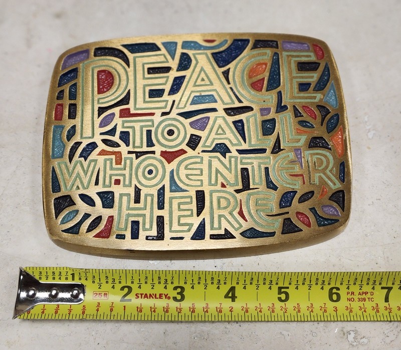 MCM Terra Sancta 1966 Brass Mosaic Plaque "Peace To All Who Enter Here"