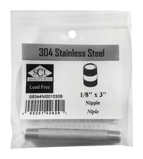 Smith-Cooper S8344NI001030B Stainless Steel Lead-Free Nipple 1/8 MPT x 3 L in.