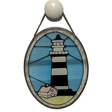 Vintage Stained Glass Lighthouse Suncatcher Window Hanging Wall Decor