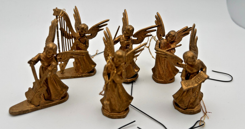 Vintage Christmas gold Angel Musicians Ornaments s/6