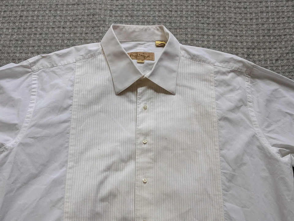 Paul Stuart Shirt Mens 17.5 36 White Tuxedo Bib Front Pleated French Cuff Formal - Image 2 of 4