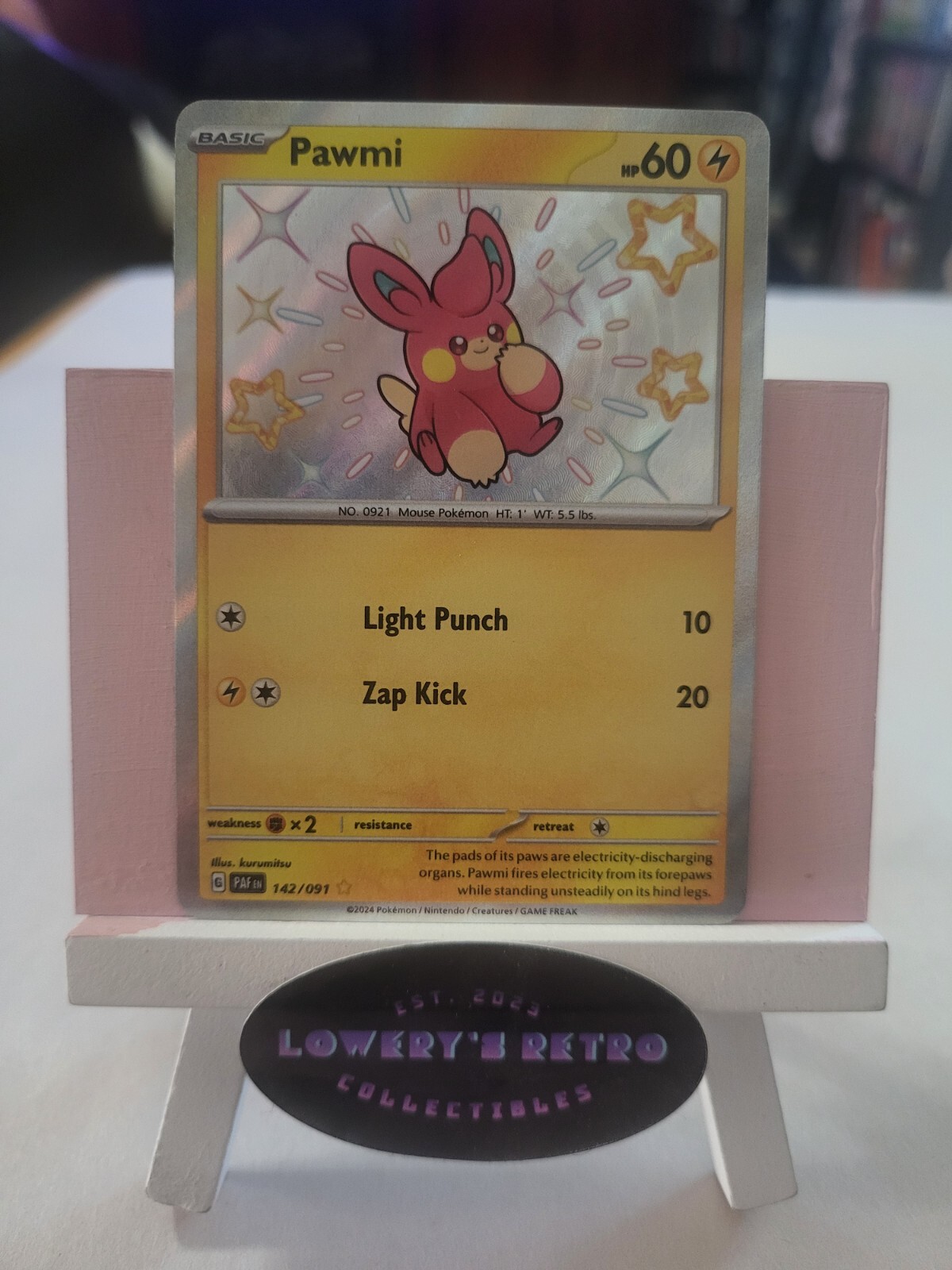 Pawmi Pokemon Card Scarlet & Violet Paldean Fates 142/091 Holo Shiny