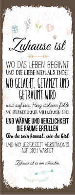Blechschild 27x10 Zuhause ist wo das Leben beginnt Wand Deko Bar Kneipe Cafe Sam