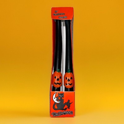 VINTAGE 10'' Halloween Embossed Tapers Candles Jack O Lantern Black