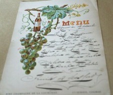 ancien Menu  décor pub fine champagne de la couronne Cusenier cognac