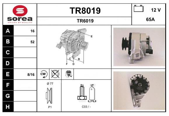 Alternateur SNRA TR8019 à tension stable de 14V pour motorisation Renault Twingo I